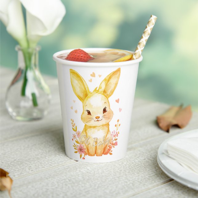 Vasos De Papel Forest Animal Baby Pastel Yellow Bunny Party (in situ)