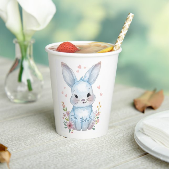 Vasos De Papel Forest Animal Baby Shower Blue Bunny Party Theme (in situ)