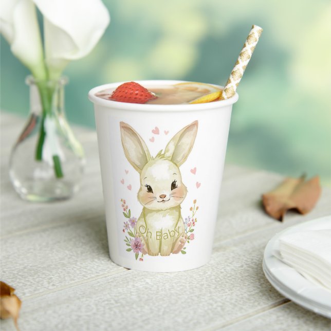 Vasos De Papel Forest Animal Baby Shower Olive Green Bunny Party (in situ)