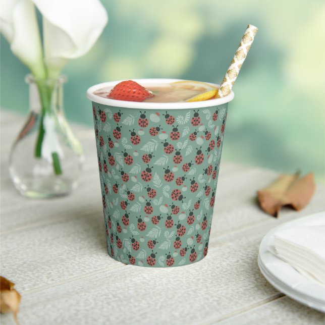 Vasos De Papel Forest Ladybugs Green Baby Shower (in situ)