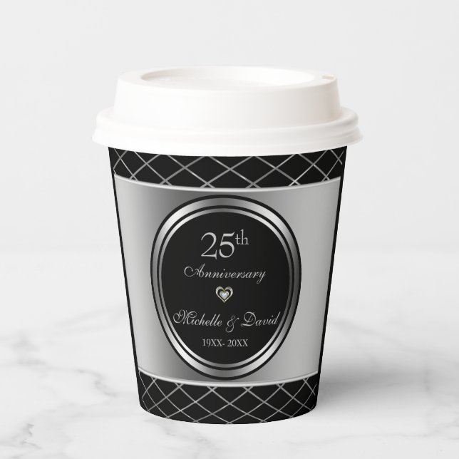 Vasos De Papel Formas Geométricas Plata Y Negra - 25° (Anverso)