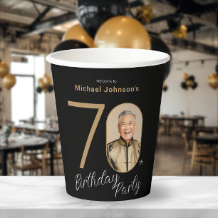 Vasos De Papel Foto Cumpleaños 70 Aniversario Negro Oro