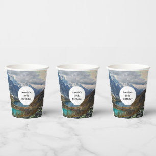 Vasos De Papel Foto cumpleaños de las montañas alpinas