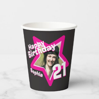 Vasos De Papel Foto de 21 años de color negro rosa personalizada