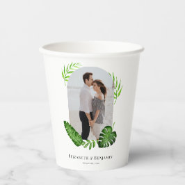 Vasos De Papel Foto de Boda Tropical Verde Nombre Fecha Personali