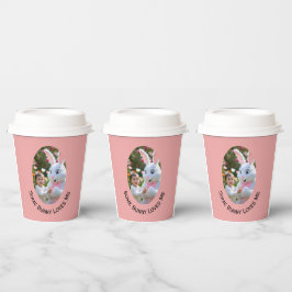 Vasos De Papel Foto de conejo y niño en marco ovalado Pascua