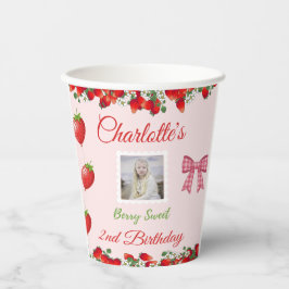 Vasos De Papel Foto de cumpleaños de fresa "Berry Sweet"