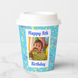 Vasos De Papel Foto de cumpleaños del niño acuarela con tema