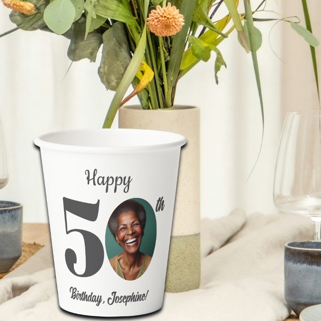 Vasos De Papel Foto de cumpleaños número 50 feliz y audaz (Subido por el creador)