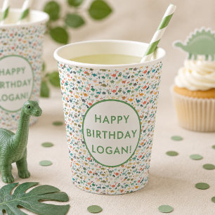 Vasos De Papel Foto de fiesta de cumpleaños de dinosaurio