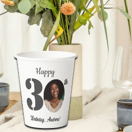 Vasos De Papel Foto de fiesta de cumpleaños número 30 en negrita