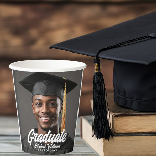Vasos De Papel Foto de graduado con fiesta de graduación de letra