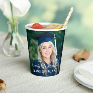 Vasos De Papel Foto de graduado con letra blanca elegante