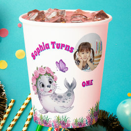 Vasos De Papel Foto de León de Mar Floral Cute y Whimsical