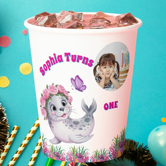 Vasos De Papel Foto de León de Mar Floral Cute y Whimsical (Subido por el creador)