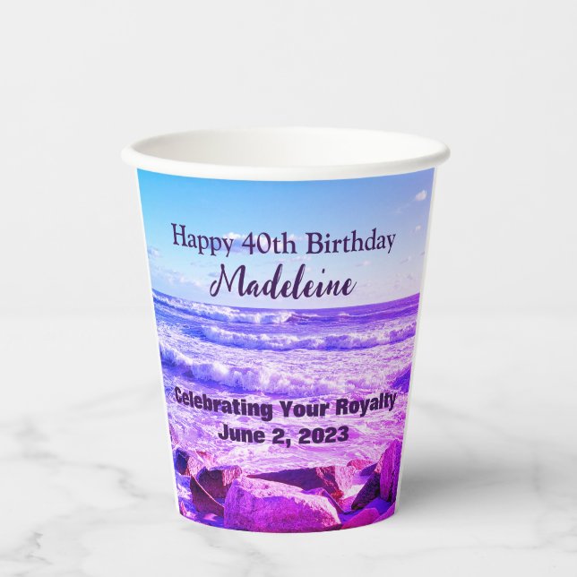 Vasos De Papel Foto de Olas del Océano Atlántico 40 cumpleaños pú (Anverso)