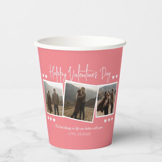 Vasos De Papel Foto de pareja simple el día de San Valentín de am (Anverso)
