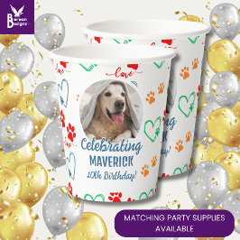 Vasos De Papel Foto de personalizable Paw Imprimir fiesta de cump