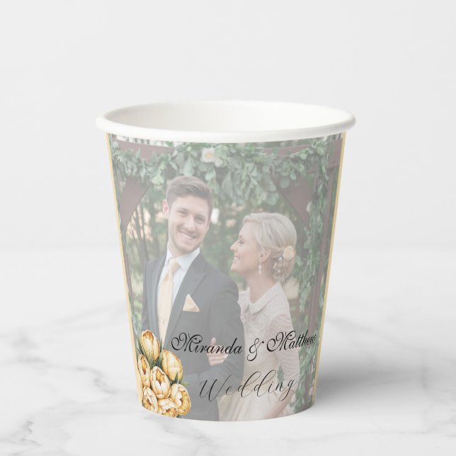 Vasos De Papel Foto del Boda Butter-Yellow Rose Bouquet (Anverso)