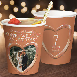 Vasos De Papel foto del corazón del 7º aniversario de bodas de co
