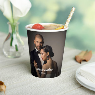 Vasos De Papel Foto personalizada de la novia y el novio en su bo