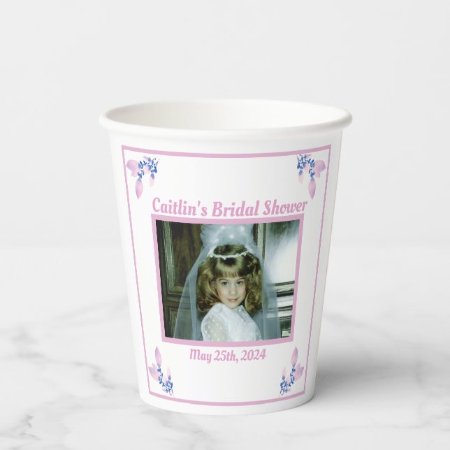 Vasos De Papel Foto rosa de Despedida de Soltera (Reverso )