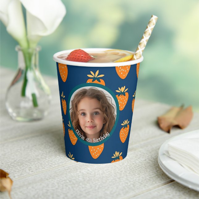 Vasos De Papel Foto y nombre del Personalizado azul de fresa amar (in situ)