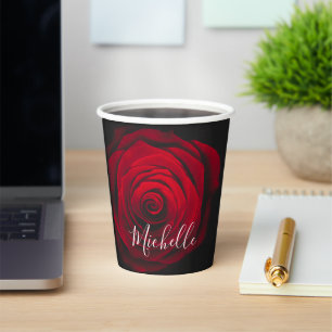 Vasos De Papel Fotografía de la cosecha de rosa rojo monograma pe