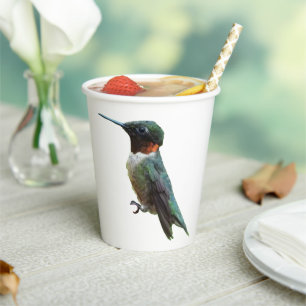 Vasos De Papel Fotografía de pájaro húmedo con trompetas de rubí