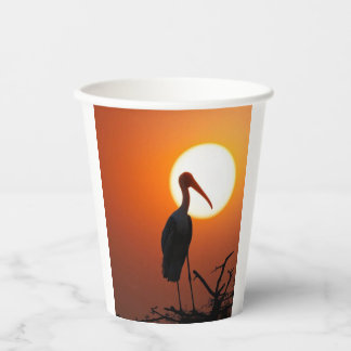 Vasos De Papel Fotomural de Silueta de Cigüeña al Atardecer Pacíf