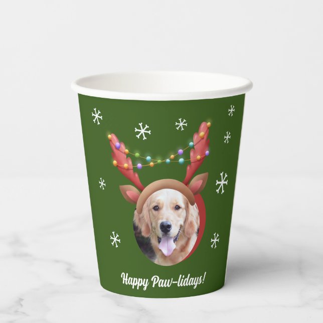 Vasos De Papel Fotos de Navidades de perro con Gorras de Santa Re (Reverso )