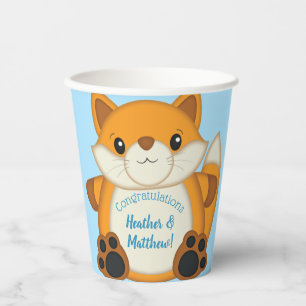 Vasos De Papel Fox Baby Shower Blue