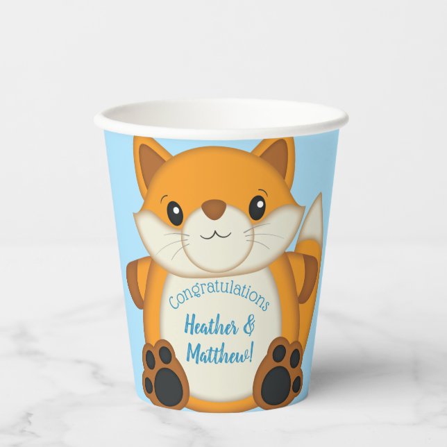 Vasos De Papel Fox Baby Shower Blue (Anverso)