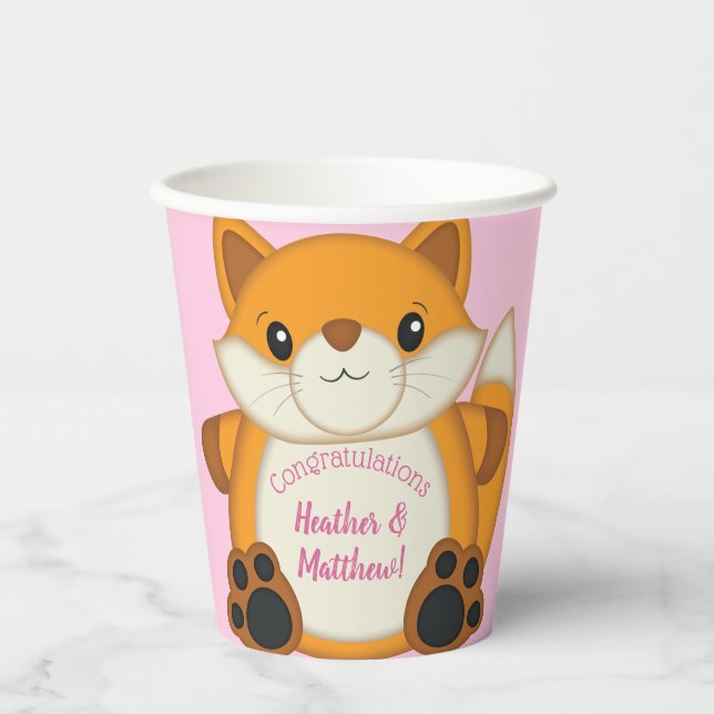Vasos De Papel Fox Baby Shower Pink (Anverso)