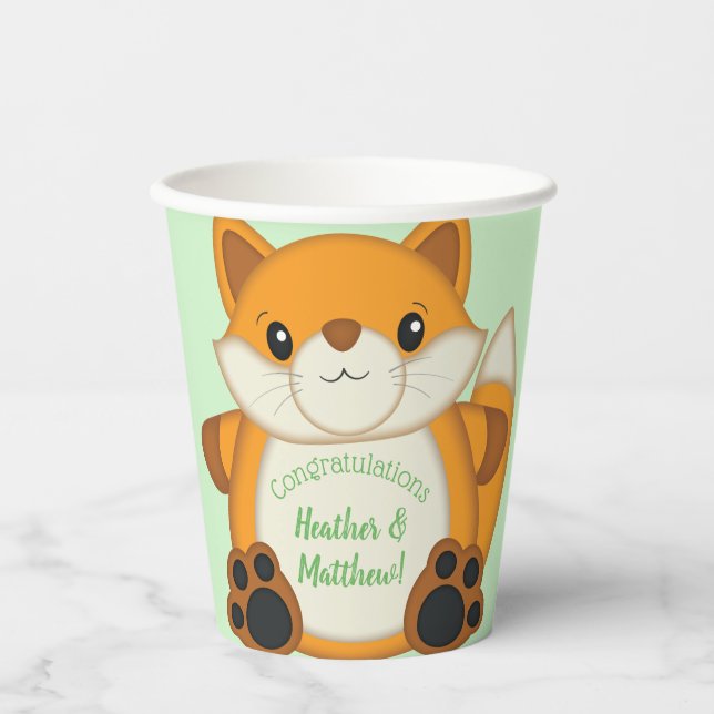 Vasos De Papel Fox Baby Shower Woodland Animal (Anverso)