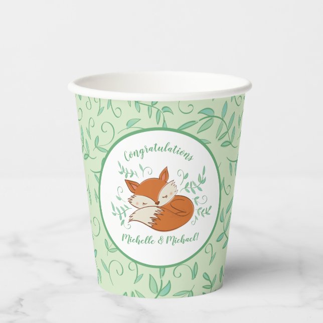 Vasos De Papel Fox Baby Shower Woodland Animals (Anverso)