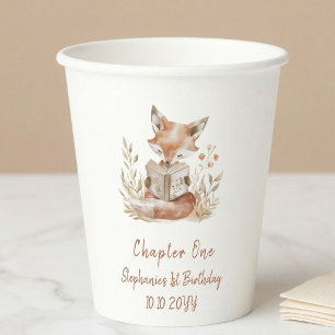 Vasos De Papel Fox leyendo un Fiesta de primer cumpleaños de un c