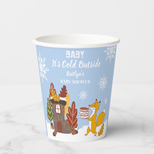 Vasos De Papel Fox Winter Baby Shower hace frío afuera (Anverso)