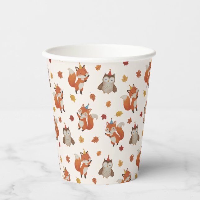 Vasos De Papel Foxes and Owl Woodland Fall Kids Birthday  (Anverso)