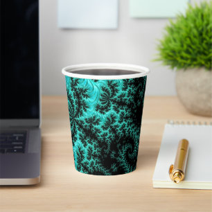 Vasos De Papel Fractal Verde Negro Abstracto
