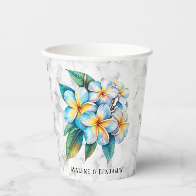 Vasos De Papel Frangipani Floral Hawaii Boda Personalizado (Anverso)