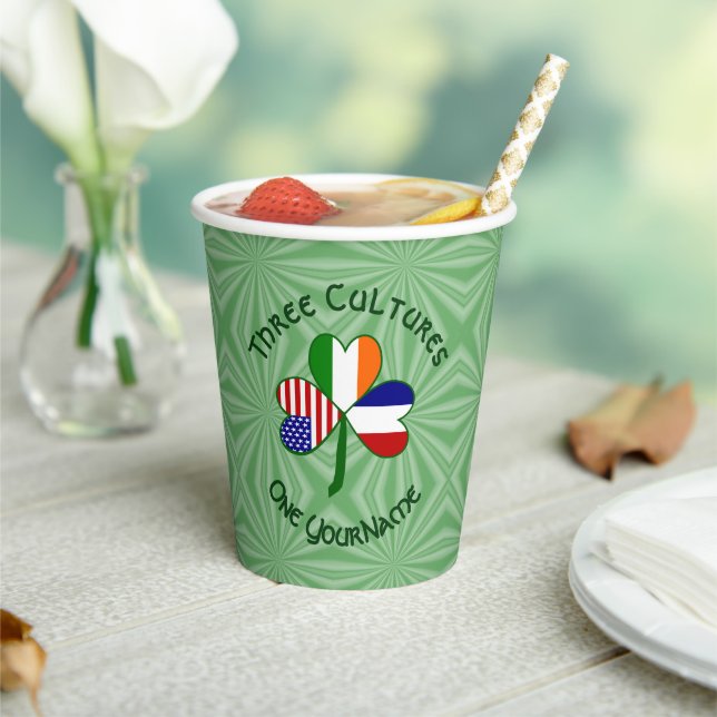 Vasos De Papel French Irish American Shamrock Personalized Text  (in situ)
