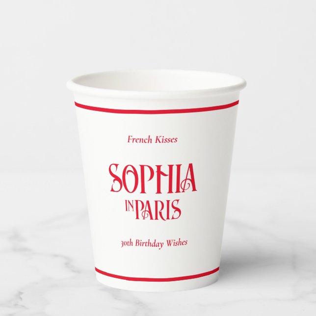 Vasos De Papel French Kisses & 30th Birthday Wishes Paris Party (Anverso)