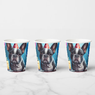 Vasos De Papel Frenchie Birthday Bash: Un lindo Bulldog francés
