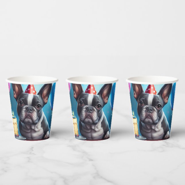 Vasos De Papel Frenchie Birthday Bash: Un lindo Bulldog francés (Multi)