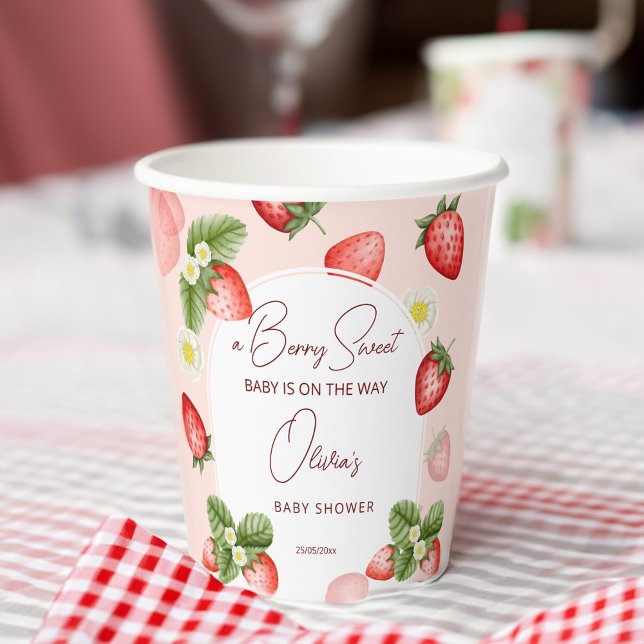 Vasos De Papel Fresa bebé ducha berry dulce plantilla (Strawberry baby shower personalized tableware berry sweet baby shower template paper cups)