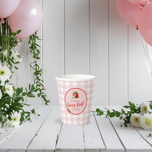 Vasos De Papel Fresa Berry Primer cumpleaños Pink Gingham