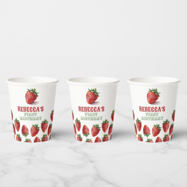 Vasos De Papel Fresa Berry Red Berry Sweet 1er Cumpleaños Cups de (Multi)