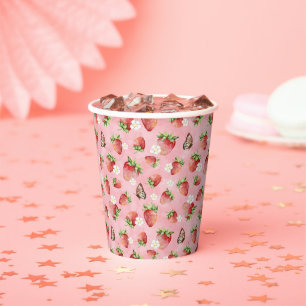 Vasos De Papel Fresa con Mariposa