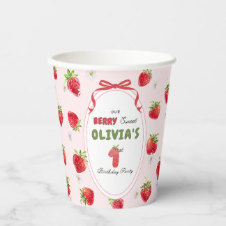 Vasos De Papel Fresa de color rosa dulce primer cumpleaños